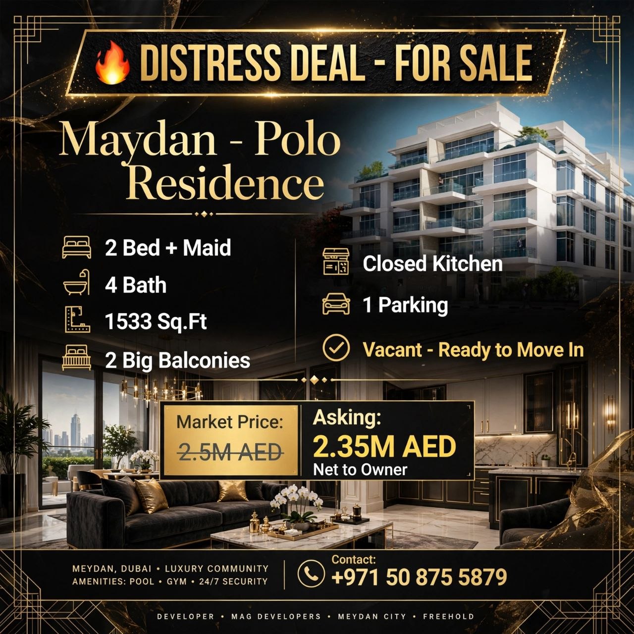 2BR + Maid's Room Polo Residence, Maydan - Ready to Move